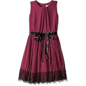 Blush by Us Angels Girls Sleeveless Chiffon Party Dress Burgundy w/ Black Lace